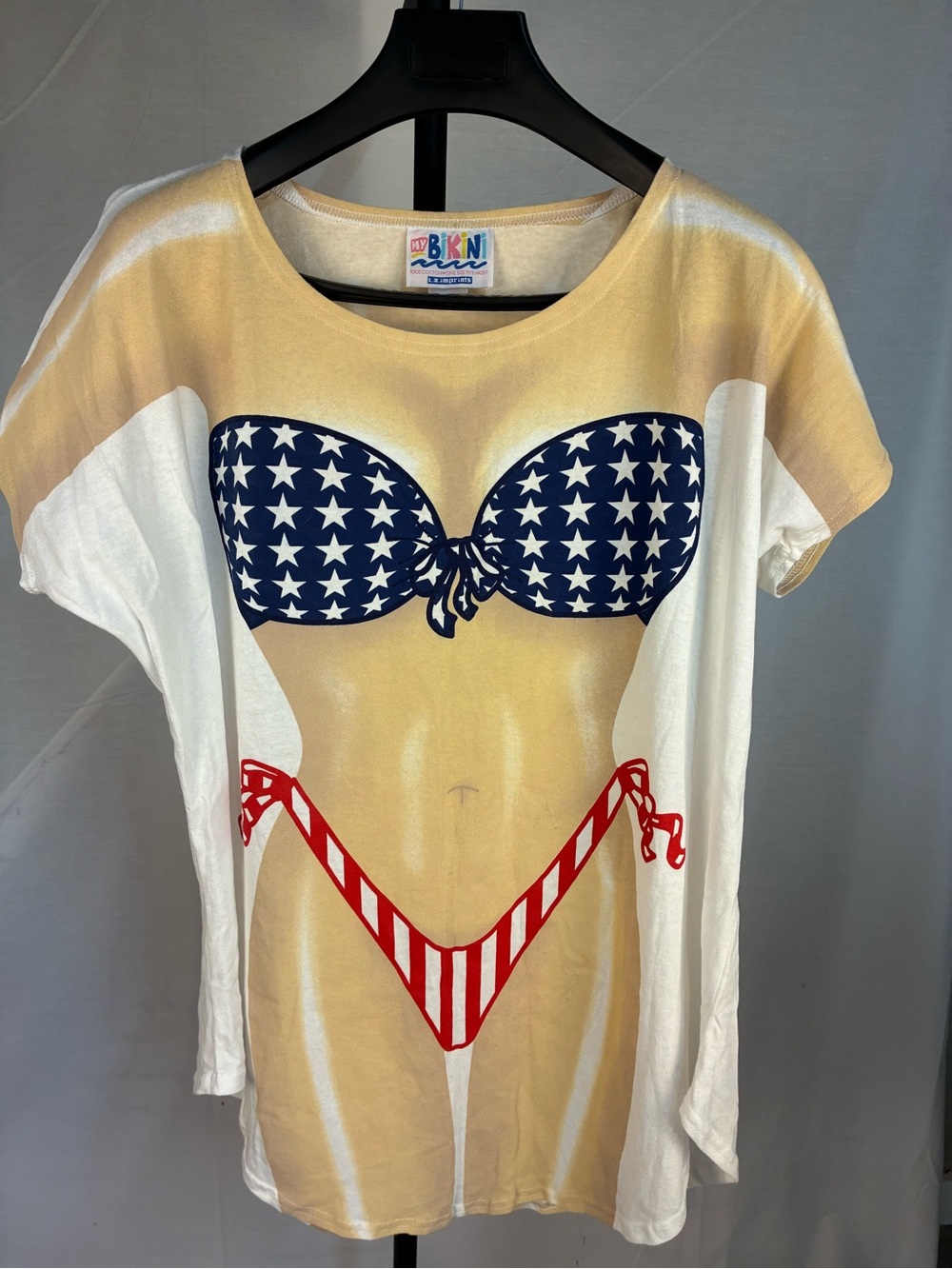 L.A. Imprints My Bikini Star & Stripes Cover-Up Tee Shirt OS